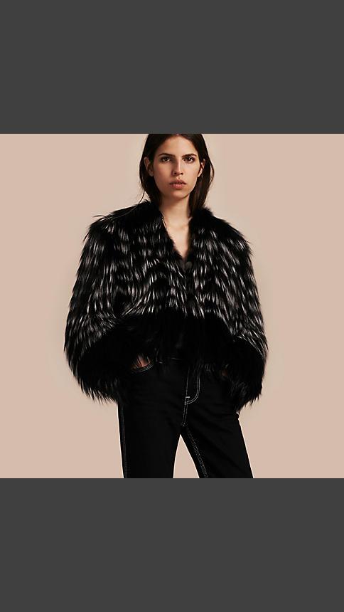 Burberry Chevron Stripe Fox Fur Jacket