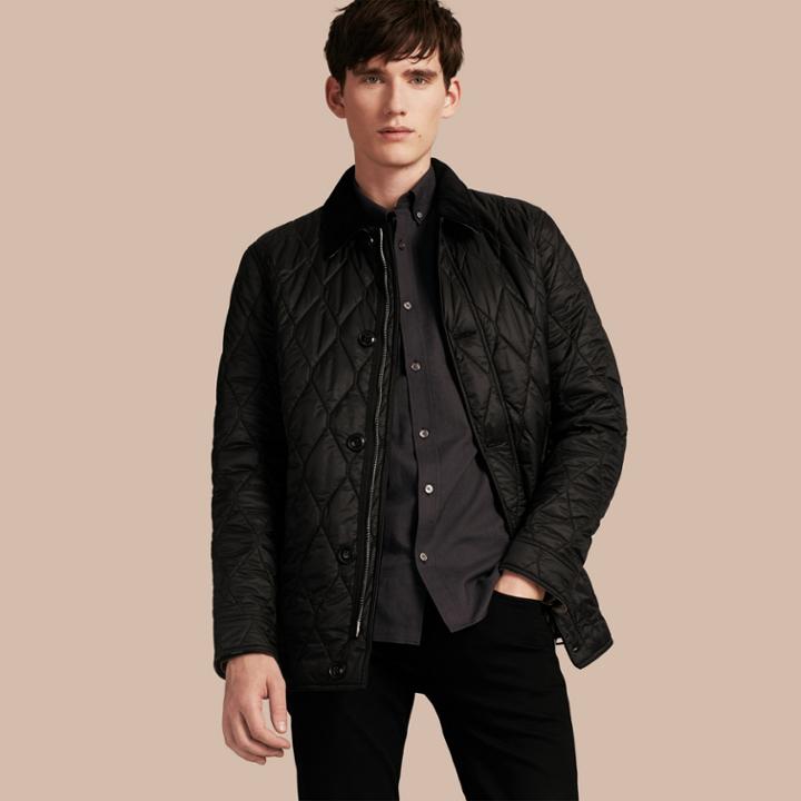 Burberry Burberry Check Detail Quilted Jacket With Corduroy Collar, Size: S, Black