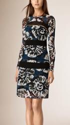 Burberry Prorsum Tie-dye Print Lace Shift Dress