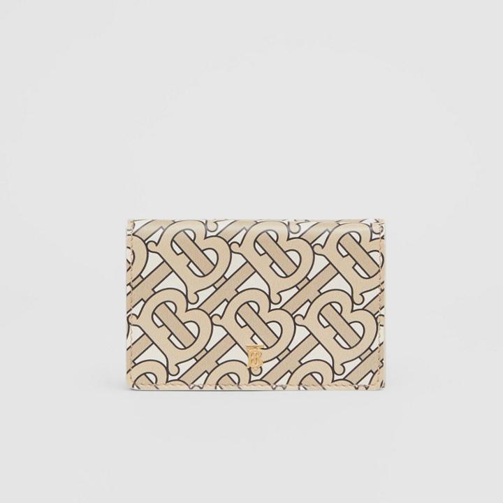 Burberry Burberry Small Monogram Print Leather Folding Wallet, Beige
