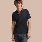 Burberry Burberry Geometric Motif Cotton Piqu Polo Shirt With Check Placket, Blue