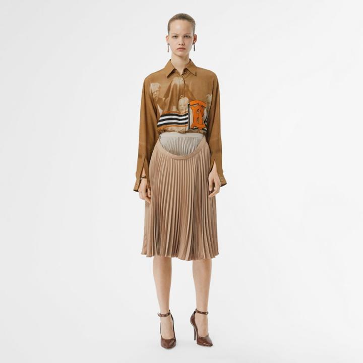 Burberry Burberry Pleated Double-waist Skirt, Size: 00, Beige