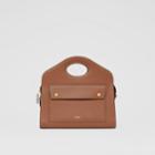 Burberry Burberry Small Topstitched Leather Pocket Tote, Brown
