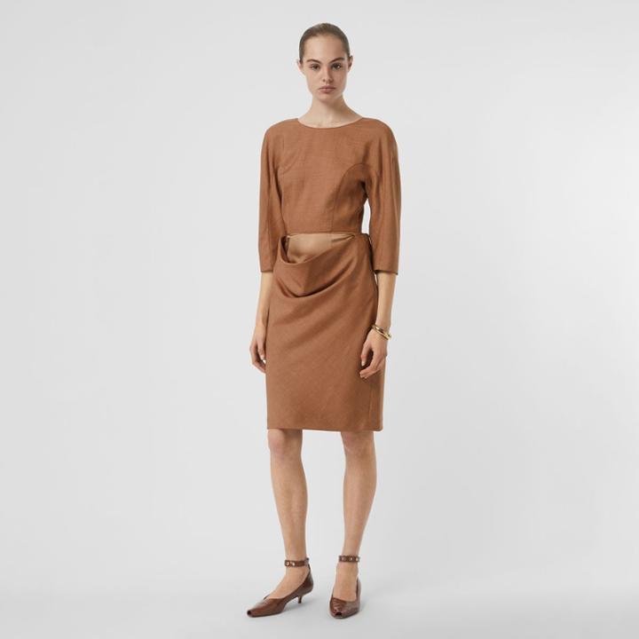 Burberry Burberry Double-waist Wool Silk Mohair Linen Shift Dress, Size: 04, Brown
