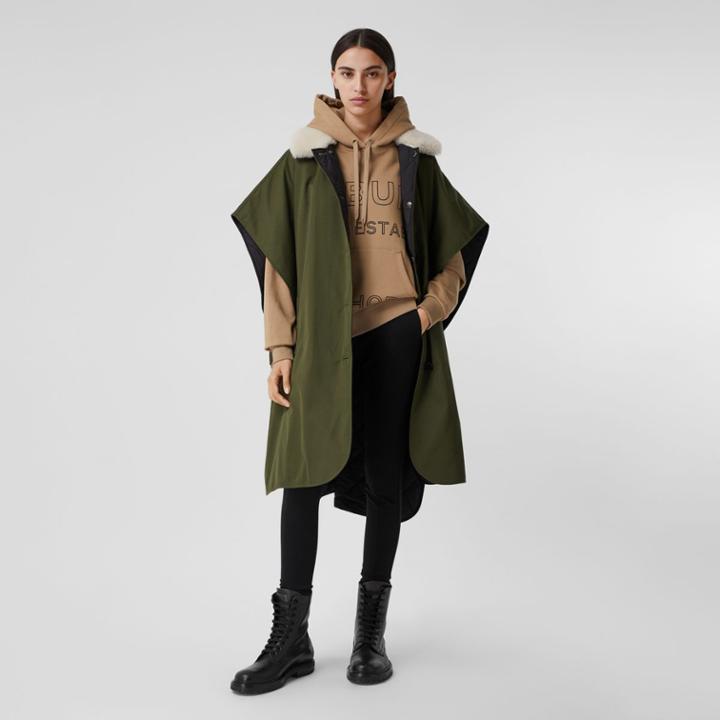 Burberry Burberry Fleece Collar Reversible Cotton Gabardine Cape, Size: M/l, Green
