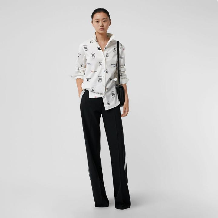 Burberry Burberry Triple Archive Logo Print Stretch Cotton Shirt, Size: 10