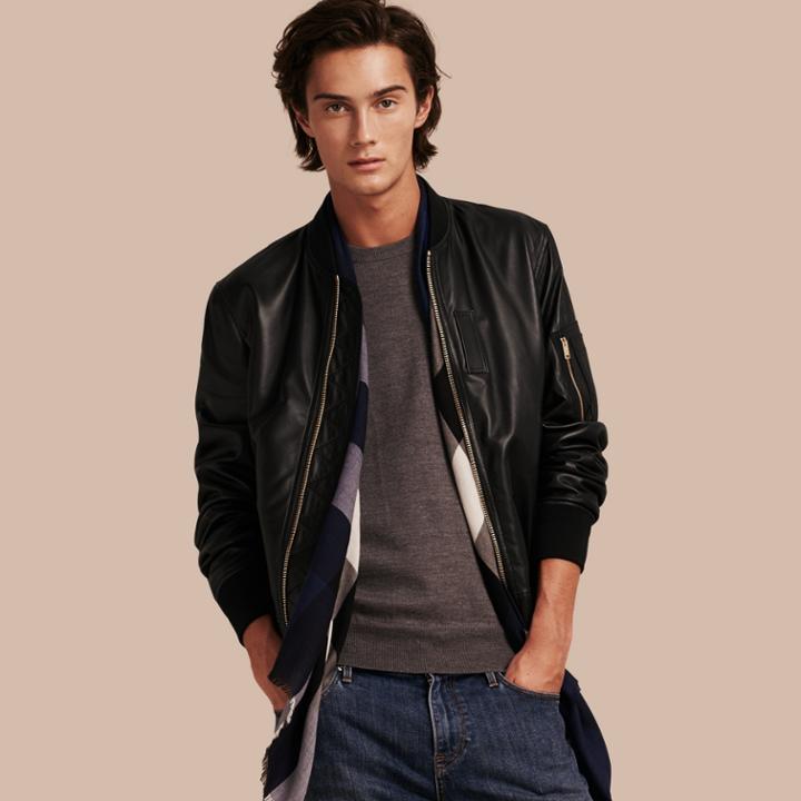 Burberry Burberry Lightweight Lambskin Bomber Jacket, Size: Xxxl, Black