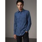 Burberry Burberry Lightweight Cotton Flannel Shirt, Size: M, Blue