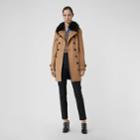 Burberry Burberry Wool Cashmere Trench Coat With Fur Collar, Size: 12, Brown