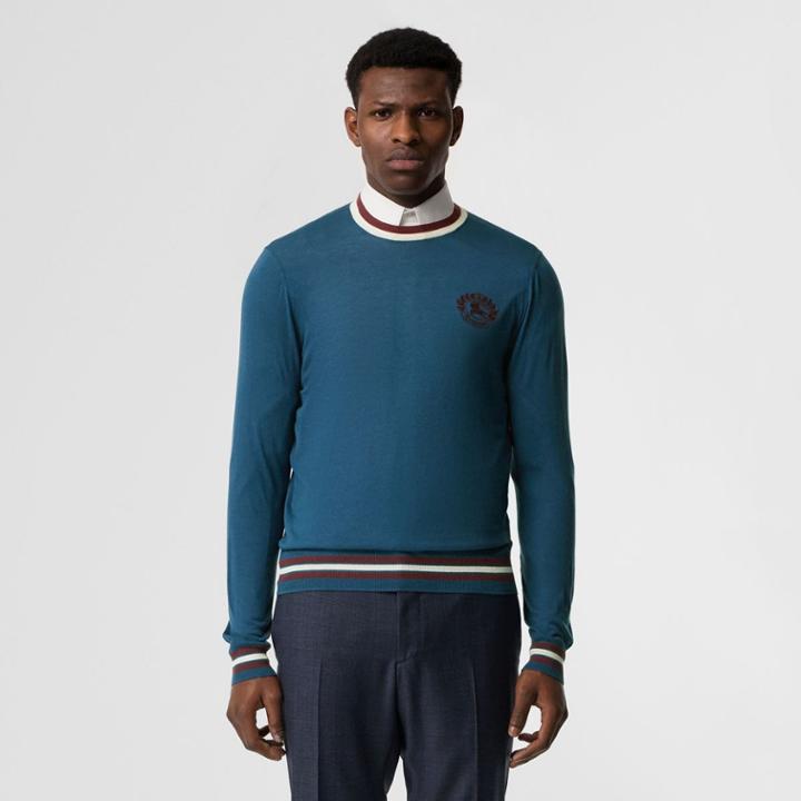 Burberry Burberry Embroidered Crest Cotton Silk Sweater, Blue