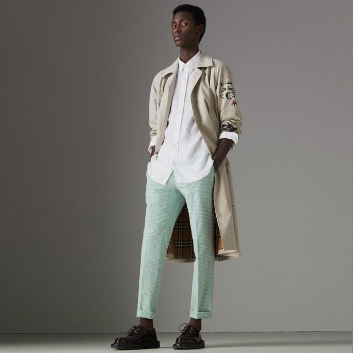 Burberry Burberry Gingham Cotton Tailored Trousers, Size: 38, Cream