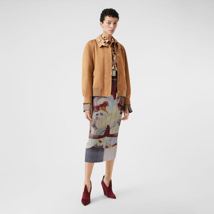 Burberry Burberry Lambskin Trim Technical Wool Silk Harrington Jacket, Size: 04, Brown