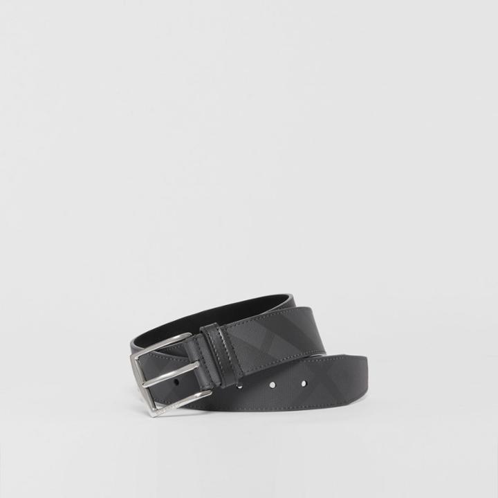 Burberry Burberry London Check And Leather Belt, Size: 90, Black