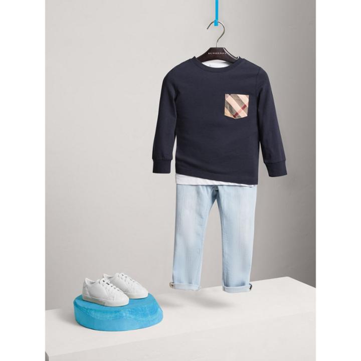 Burberry Burberry Long-sleeve Check Pocket Cotton T-shirt, Size: 8y, Blue