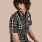 Burberry Burberry Short-sleeved Check Stretch Cotton Shirt, Size: Xl, Grey