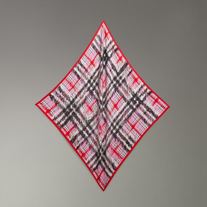 Burberry Burberry Scribble Check Silk Square Scarf, Pink