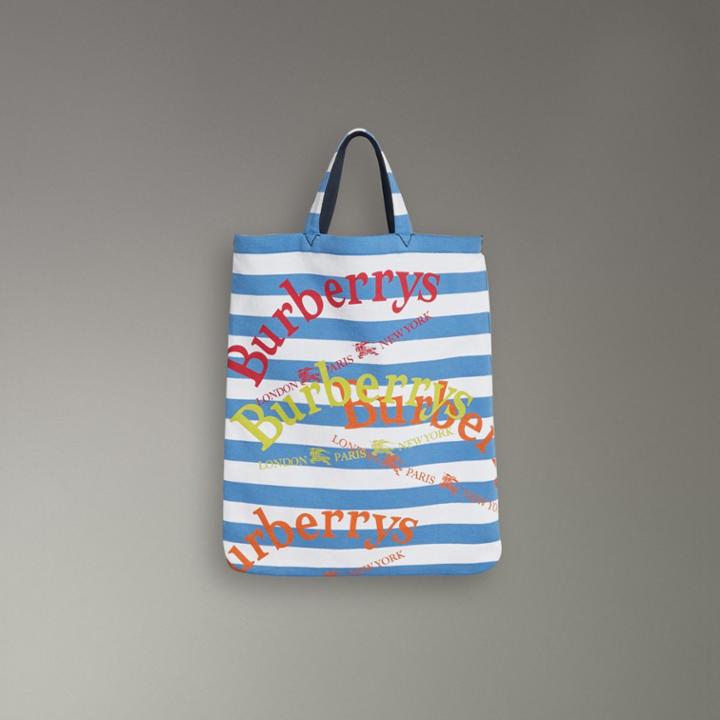 Burberry Burberry Medium Archive Logo Striped Jersey Shopper, Blue