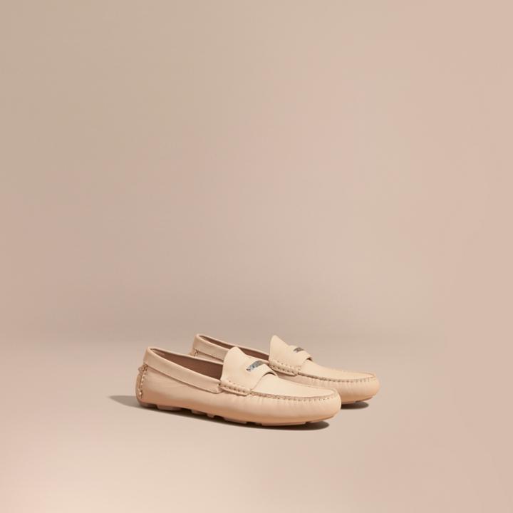 Burberry Burberry Leather Loafers With Engraved Check Detail, Size: 41.5, Beige