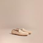 Burberry Burberry Leather Loafers With Engraved Check Detail, Size: 41.5, Beige