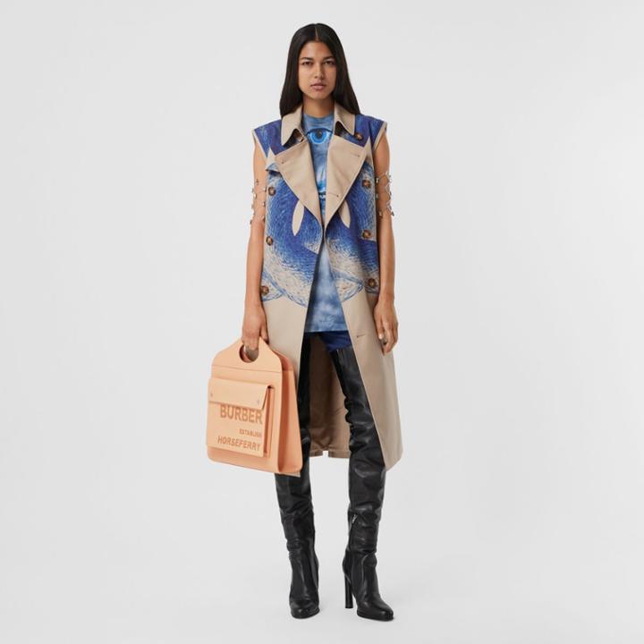 Burberry Burberry Mermaid Tail Print Cotton Sleeveless Trench Coat, Size: 06