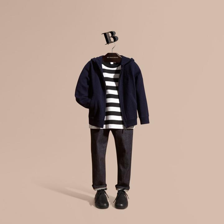 Burberry Burberry Check Trim Merino Wool Hooded Top, Size: 6y, Blue