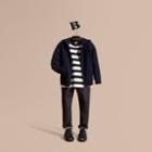 Burberry Burberry Check Trim Merino Wool Hooded Top, Size: 6y, Blue