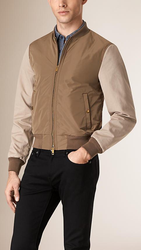 Burberry Contrast Sleeve Showerproof Bomber Jacket