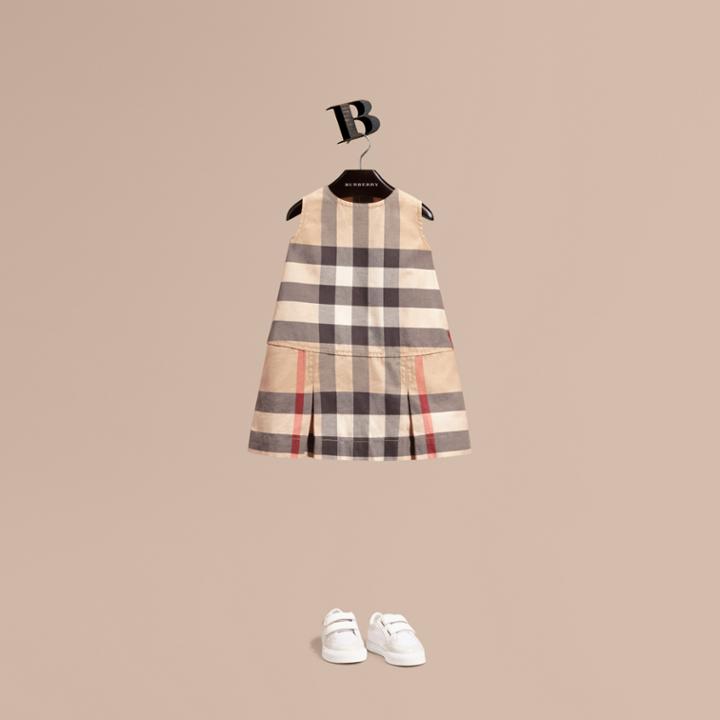 Burberry Burberry Washed Check Cotton Dress, Size: 18m, Beige