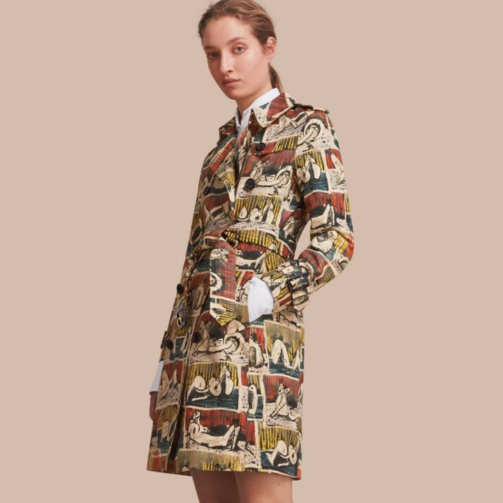 Burberry Burberry Reclining Figures Print Cotton Trench Coat, Size: 02, Blue