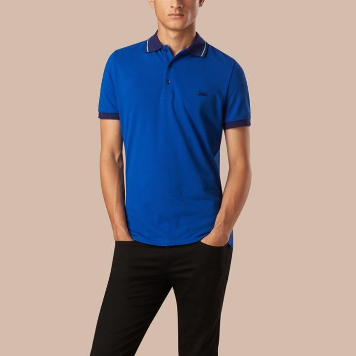 Burberry Burberry Contrast Trim Cotton Piqu Polo Shirt, Size: Xl, Blue