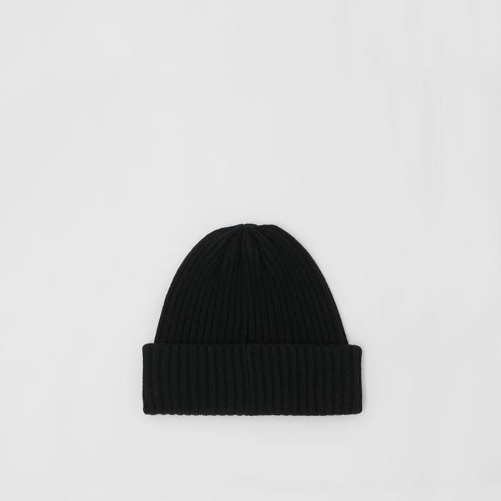 Burberry Burberry Rib Knit Wool Beanie, Black