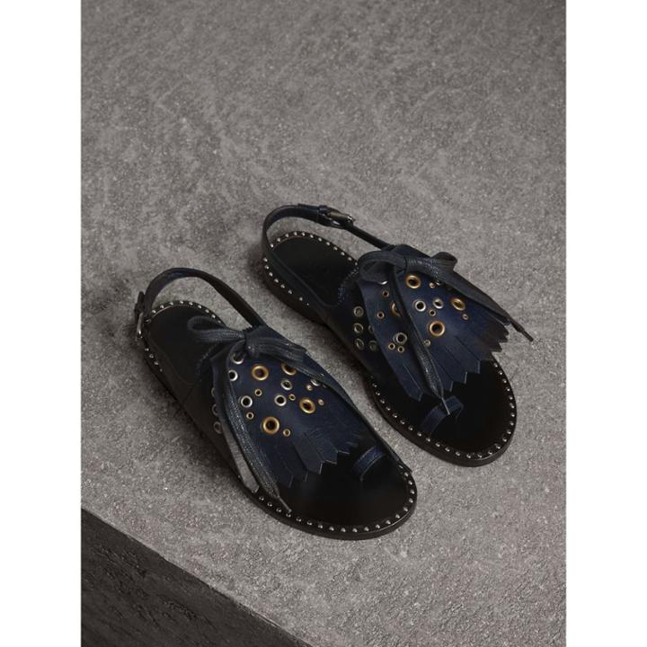 Burberry Burberry Kiltie Fringe Leather Sandals, Size: 40.5