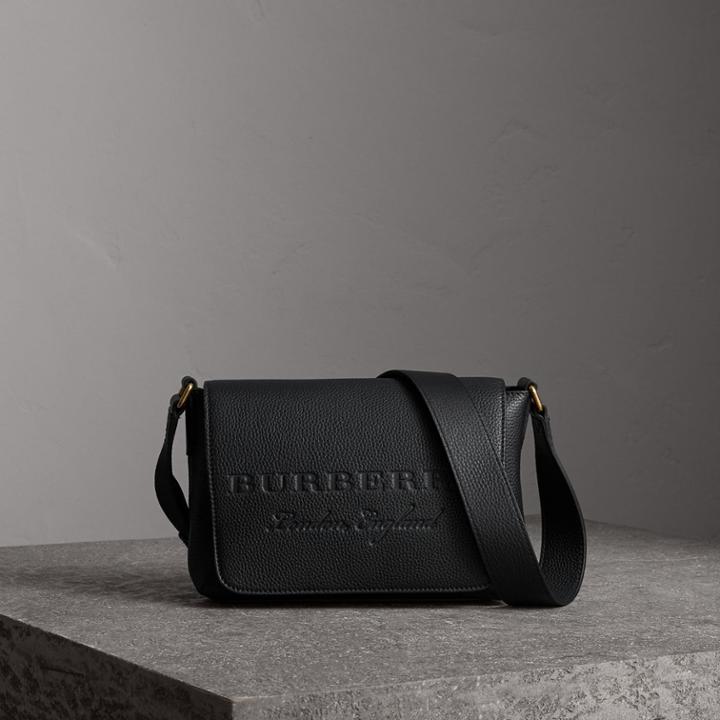 Burberry Burberry Small Embossed Leather Messenger Bag, Black