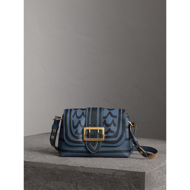 Burberry Burberry The Buckle Crossbody Bag In Trompe L'oeil Leather, Blue