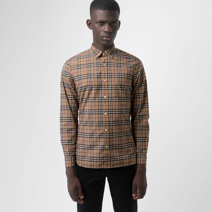 Burberry Burberry Check Cotton Shirt, Size: L, Brown