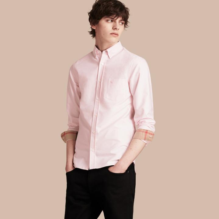 Burberry Burberry Check Detail Cotton Oxford Shirt, Size: Xxl, Pink
