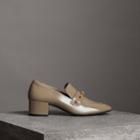 Burberry Burberry Link Detail Patent Leather Block-heel Loafers, Size: 37, Grey