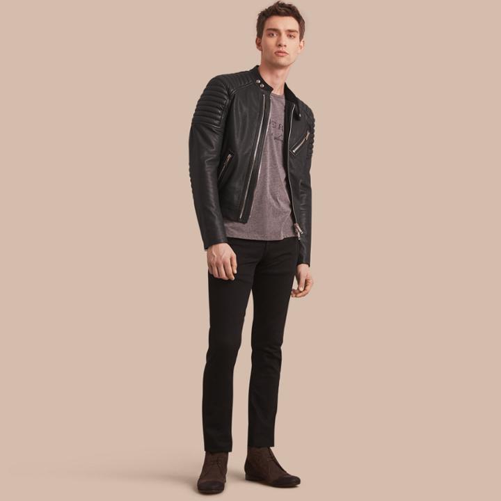 Burberry Burberry Panel Detail Lambskin Jacket, Size: 40, Black