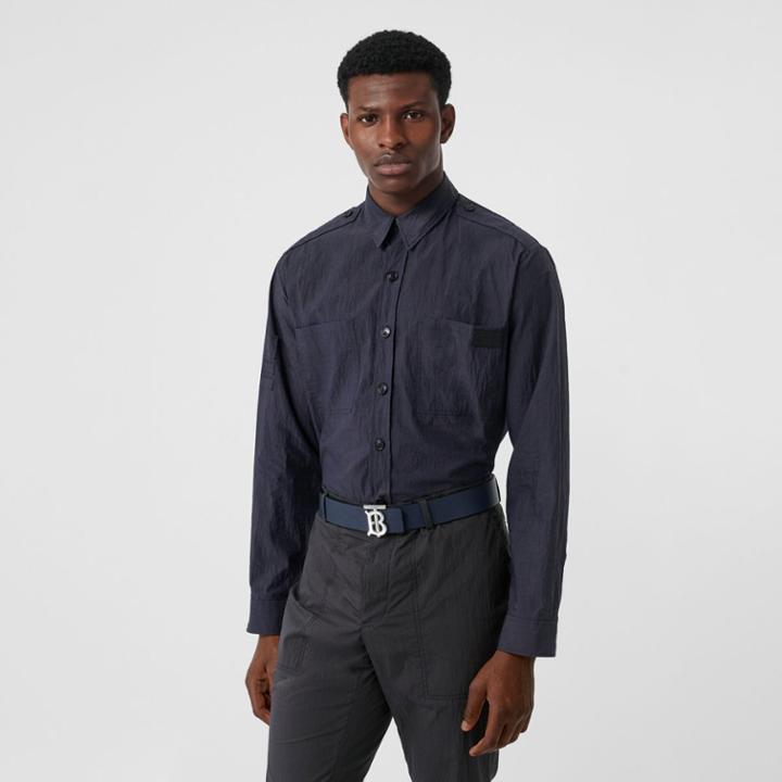 Burberry Burberry Crinkled Cotton Blend Shirt, Blue