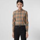 Burberry Burberry Vintage Check Stretch Cotton Twill Shirt, Size: 06, Beige