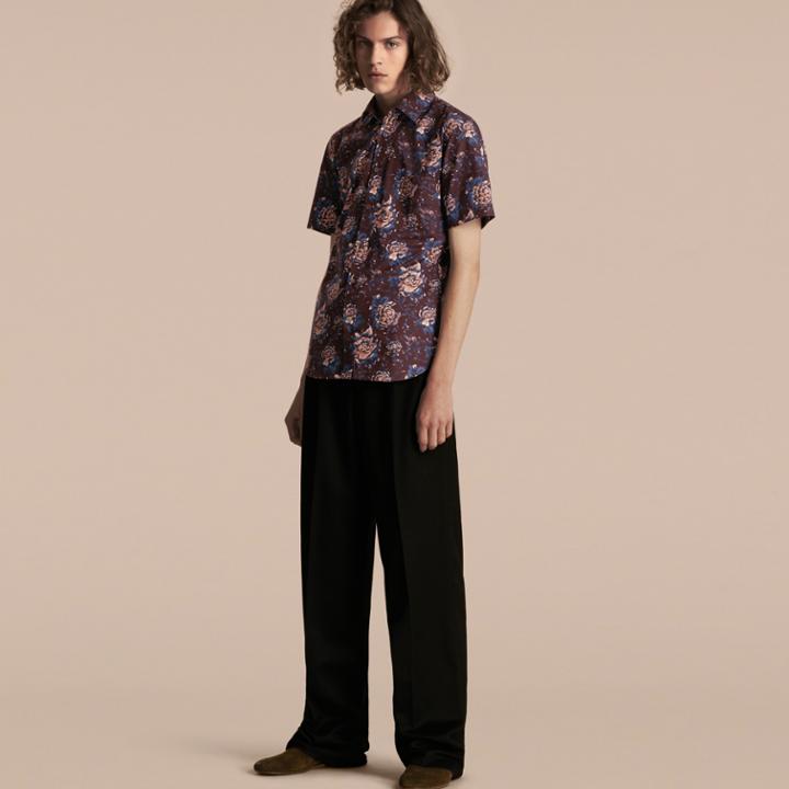 Burberry Burberry Short-sleeved Peony Rose Print Cotton Shirt, Size: 42, Red