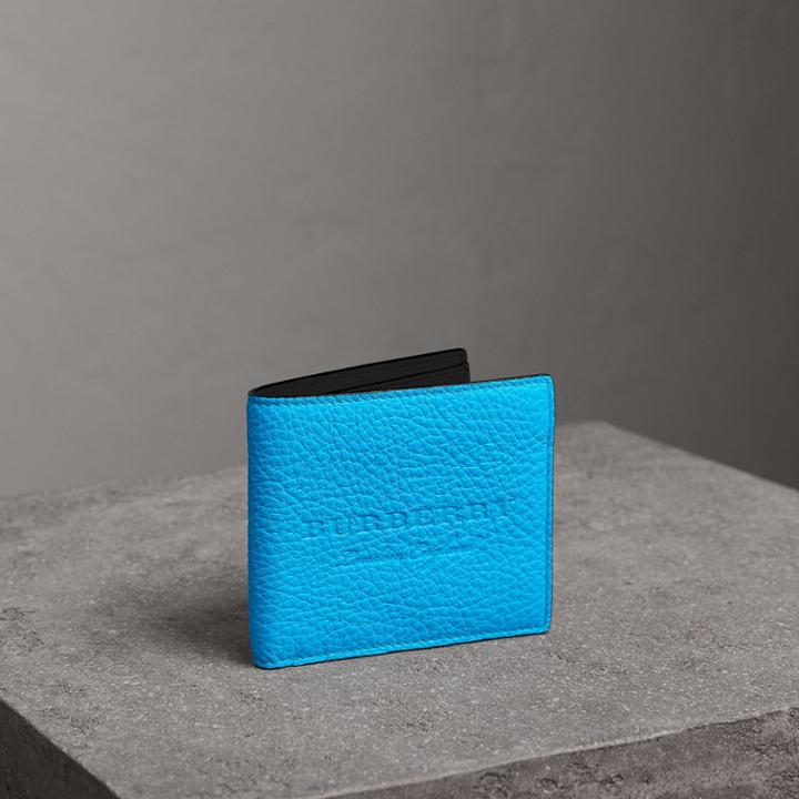 Burberry Burberry Embossed Leather International Bifold Wallet, Blue