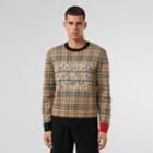 Burberry Burberry Logo Check Wool Cotton Jacquard Sweater, Size: M, Beige