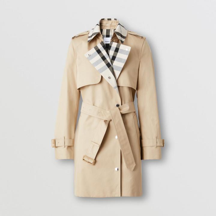 Burberry Burberry Check Panel Cotton Gabardine Trench Coat, Size: 10