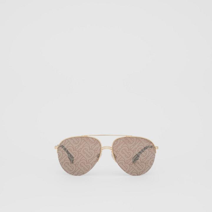 Burberry Burberry Monogram Print Detail Pilot Sunglasses, Dark Brown