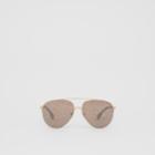 Burberry Burberry Monogram Print Detail Pilot Sunglasses, Dark Brown