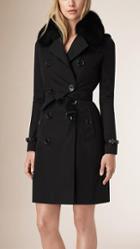 Burberry Fur-trimmed Down-filled Cotton Gabardine Trench Coat