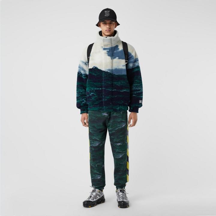 Burberry Burberry Sea Print Fleece Jacket With Detachable Warmer, Size: 44, Green