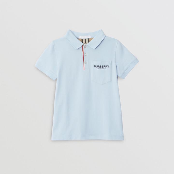 Burberry Burberry Childrens Icon Stripe Placket Cotton Piqu Polo Shirt, Size: 14y, Blue