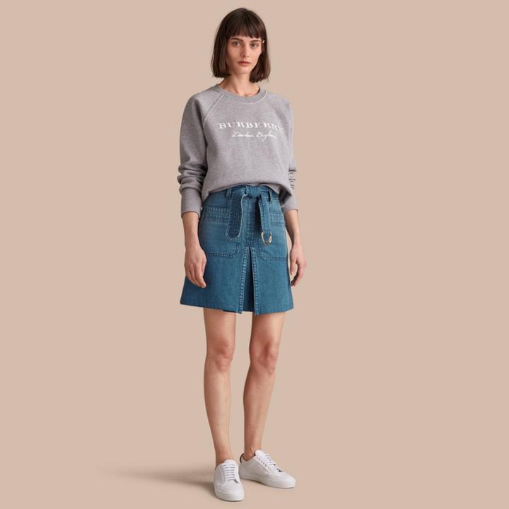 Burberry Burberry Patch Pocket Denim A-line Skirt, Size: 04, Blue